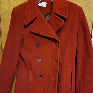 Calvin Klein Ladies Red double Breasted Pea Coat Wool blend